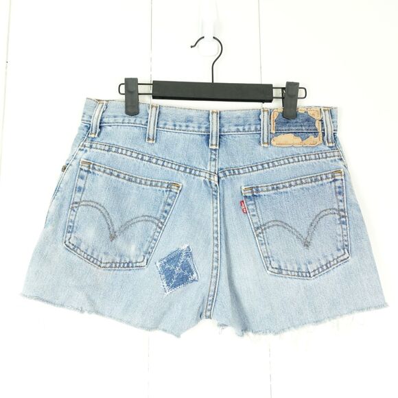 Levis Women's High Rise Cutoff Denim Shorts Actual Size 30"x3" Reworked Patches - Picture 4 of 11